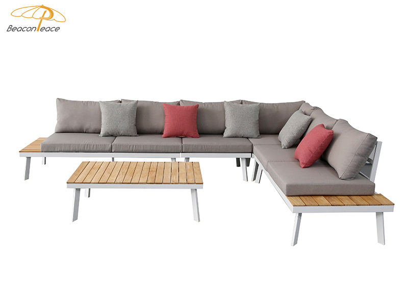 Set di divani componibili in legno e alluminio per mobili da esterno per 5 persone