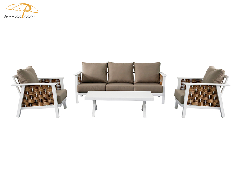 Set di divani per esterni in vimini di alluminio grigio scuro con divano da giardino in rattan